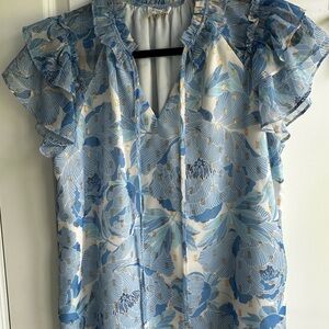 Fate Blue Floral Ruffle Blouse